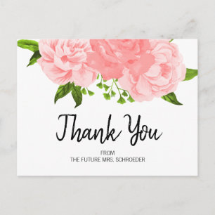 Postal Watercolor Floral Bridal Shower Gracias Postcard