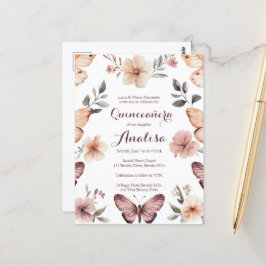 Postal Watercolor Florals Butterflies Quinceañera PERSONA