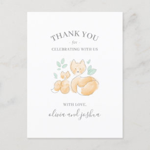 Postal Watercolor Fox Baby Shower Gracias Postcard