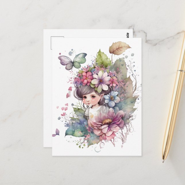 Postal Watercolor Garden Chica - Baby Fairy (Anverso/Reverso In Situ)