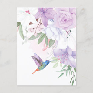 Postal Watercolor Garden Flores Hummingbird Bird