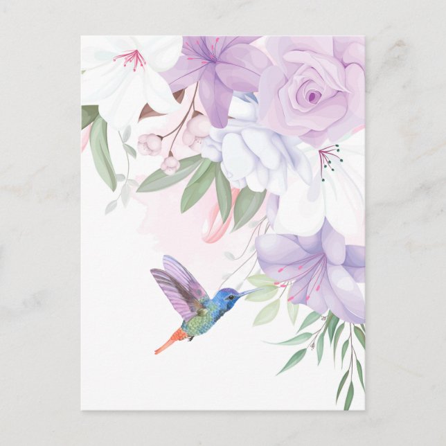 Postal Watercolor Garden Flores Hummingbird Bird (Anverso)