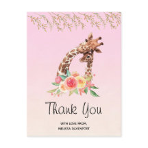 Watercolor Giraffe Mamá y Bebé Gracias Postcard