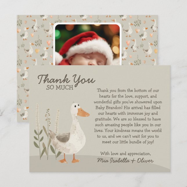 Postal Watercolor Goose - Baby Shower Gracias Card (Anverso / Reverso)