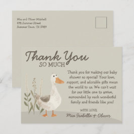 Postal Watercolor Goose Baby Shower Gracias Postcard