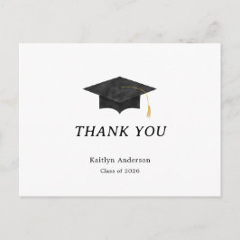 Postal Watercolor Graduation Cap Thank You Postcard