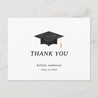 Postal Watercolor Graduation Cap Thank You Postcard