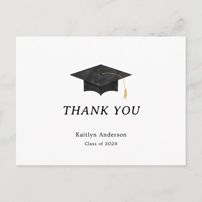 Postal Watercolor Graduation Cap Thank You Postcard (Anverso)