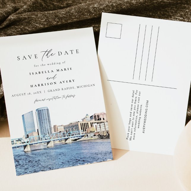 Postal Watercolor Grand Rapids Michigan City Skyline (Subido por el creador)