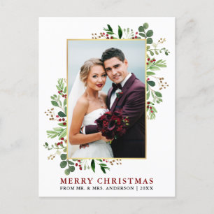 Postal Watercolor Greenery Berries Navidad Gold