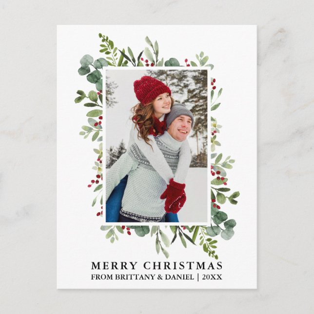 Postal Watercolor Greenery Berries Navidades de parejas (Anverso)