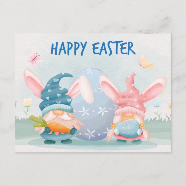 Postal Watercolor Happy Easter Gnomes (Anverso)