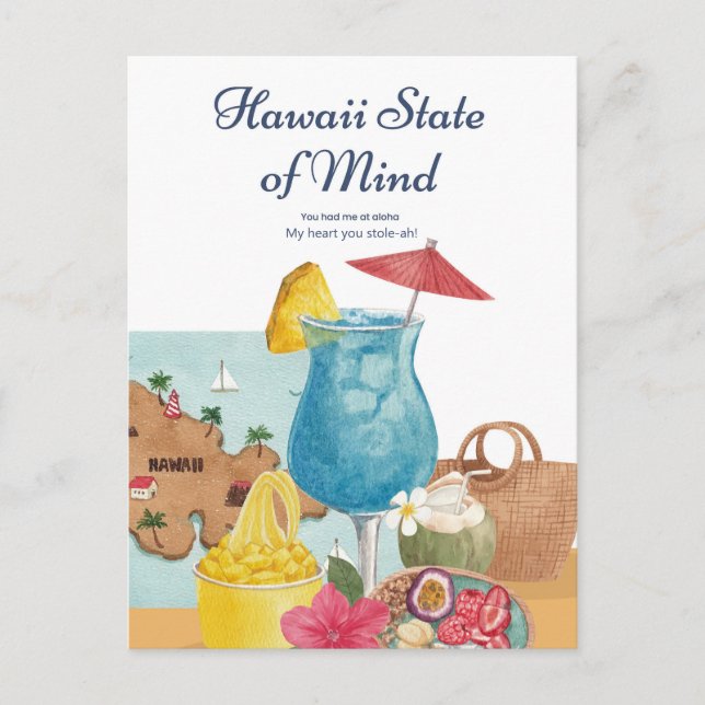 Postal Watercolor Hawaii Aloha My Heart You Stole-ah (Anverso)