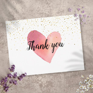 Postal Watercolor Heart Gold Sprinkles Business Gracias