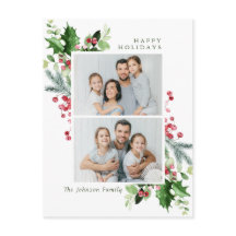 Watercolor Holly Berry Navidades 2 Fotos Saludo