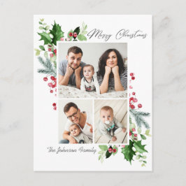 Postal Watercolor Holly Berry Navidades 3 saludo FOTO