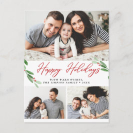 Postal Watercolor Holly Berry Navidades 3 saludo FOTO