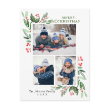 Watercolor Holly Berry Navidades 3 saludo FOTO