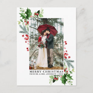 Postal Watercolor Holly Navidades Greenery Boda Foto