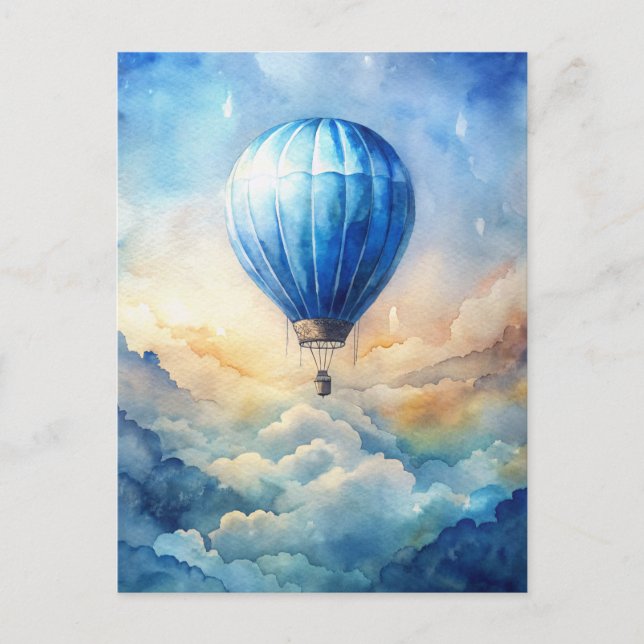 Postal Watercolor Hot Air Balloon Peaceful Sky  (Anverso)