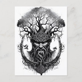 Postal Watercolor ink of northern mythology Yggdrasil