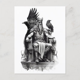 Postal Watercolor ink pencil of norther god Odin