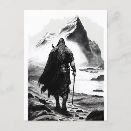 Postal Watercolor ink pencil of Viking warrioir