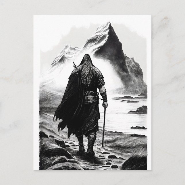 Postal Watercolor ink pencil of Viking warrioir (Anverso)