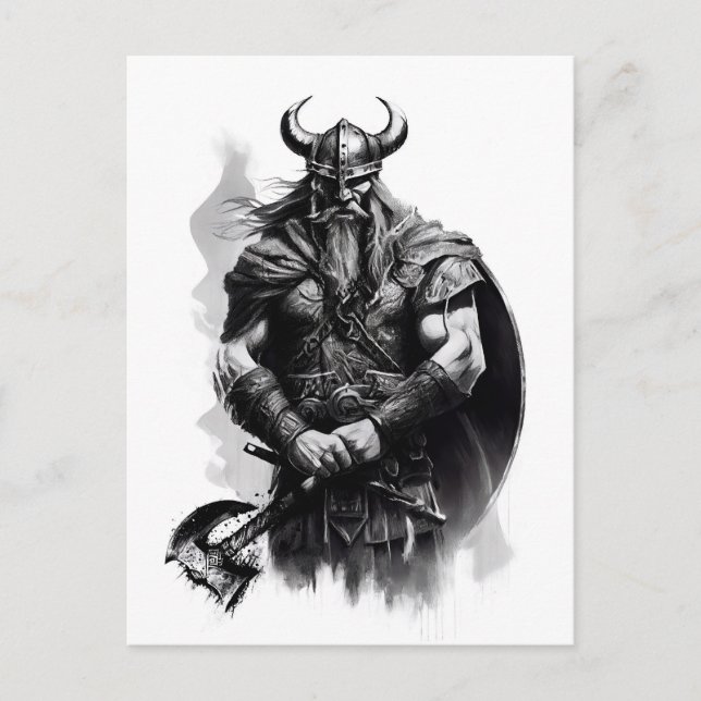 Postal Watercolor ink pencil of Viking warrioir (Anverso)