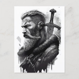 Postal Watercolor ink pencil of Viking warrioir