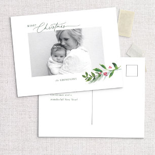 Postal Watercolor Invierno Greenery Navidades modernos Fo