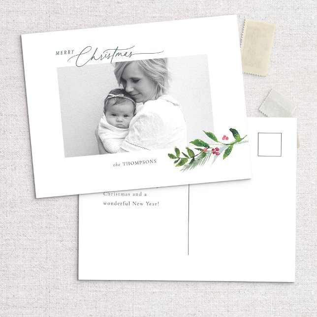 Postal Watercolor Invierno Greenery Navidades modernos Fo (Subido por el creador)