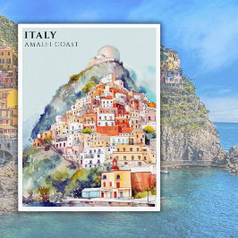 Postal Watercolor Italia Amalfi Coast Travel