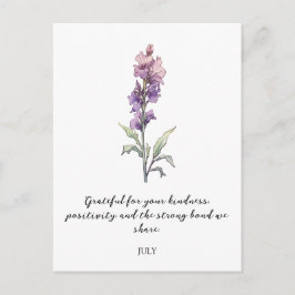 POSTAL WATERCOLOR JULY LARKSPUR BIRTH FLOWER 