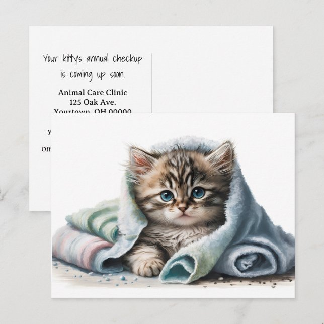Postal Watercolor Kitten Veterinaria Clinical (Anverso / Reverso)