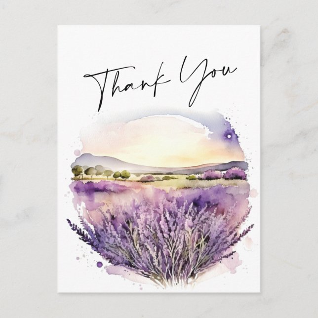 Postal Watercolor Lavender Flowers Field Gracias (Anverso)