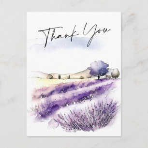 Postal Watercolor Lavender Flowers Field Gracias