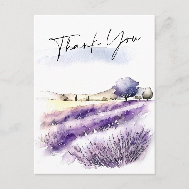 Postal Watercolor Lavender Flowers Field Gracias (Anverso)