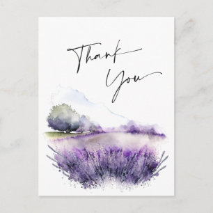 Postal Watercolor Lavender Flowers Field Gracias