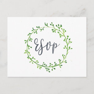 Postal Watercolor Leafy Wreath Wedding RSVP