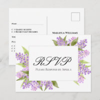 Watercolor Lilacs Bouquet Elegant Wedding RSVP