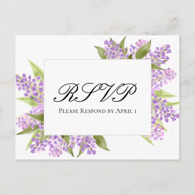 Postal Watercolor Lilacs Bouquet Elegant Wedding RSVP (Anverso)