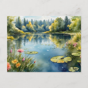 Postal Watercolor Lily Pond, bosque, naturaleza