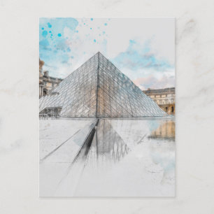 Postal Watercolor Louvre Paris Postcard - Elegante Franci