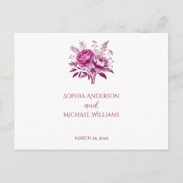 Postal Watercolor Magenta Peony-RSVP-Boda- Postcard