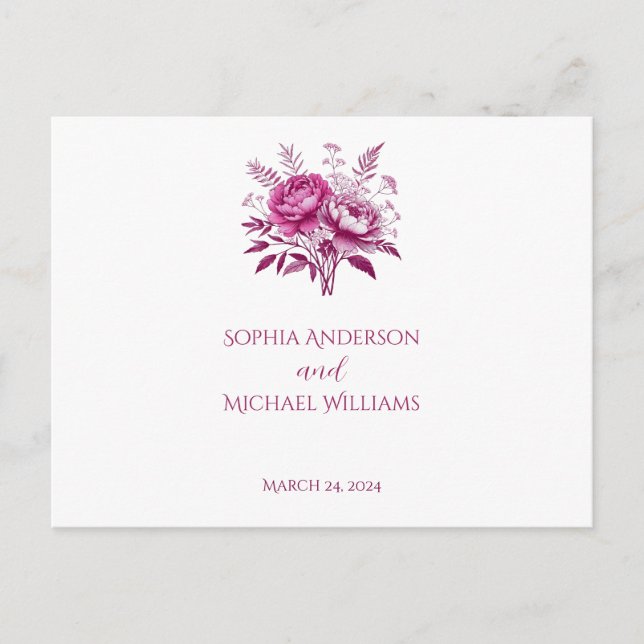 Postal Watercolor Magenta Peony-RSVP-Boda- Postcard (Anverso)