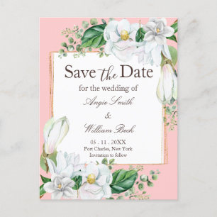 Postal Watercolor Magnolia Rubor Wedding Save the Date