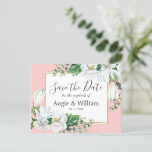 Postal Watercolor Magnolia Rubor Wedding Save the Date