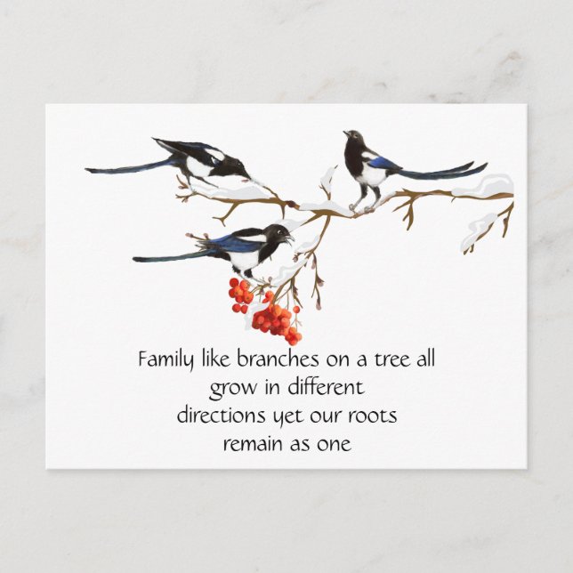 Postal Watercolor Magpie Family Cita Animal Nature (Anverso)