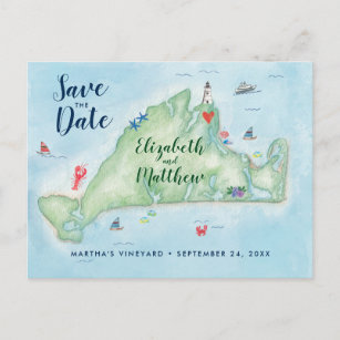 Postal Watercolor Marthas Vineyard Guardar la fecha